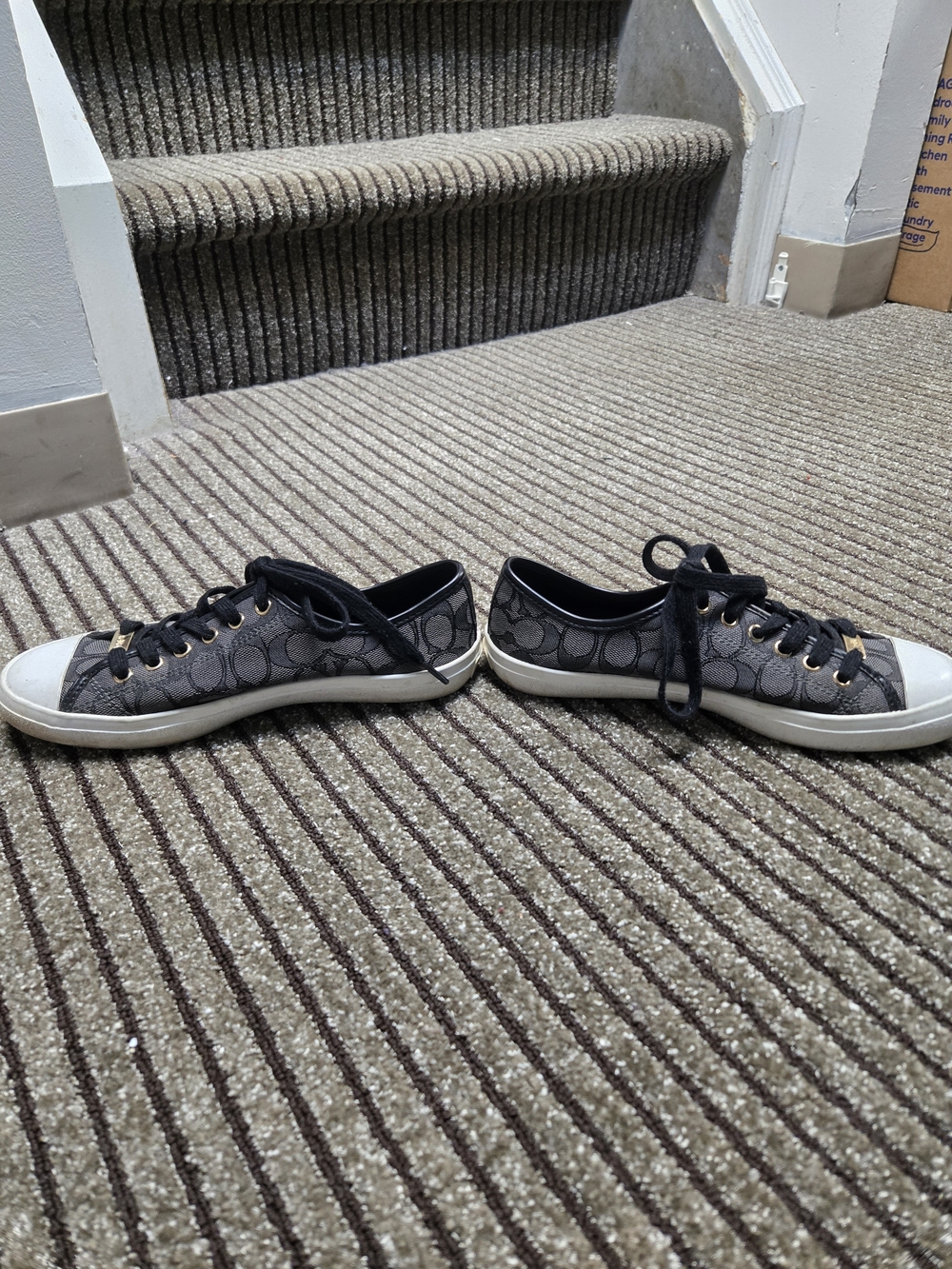 COACH Signature Gray and Black Lace-Up Sneakers - Picture 2 of 6